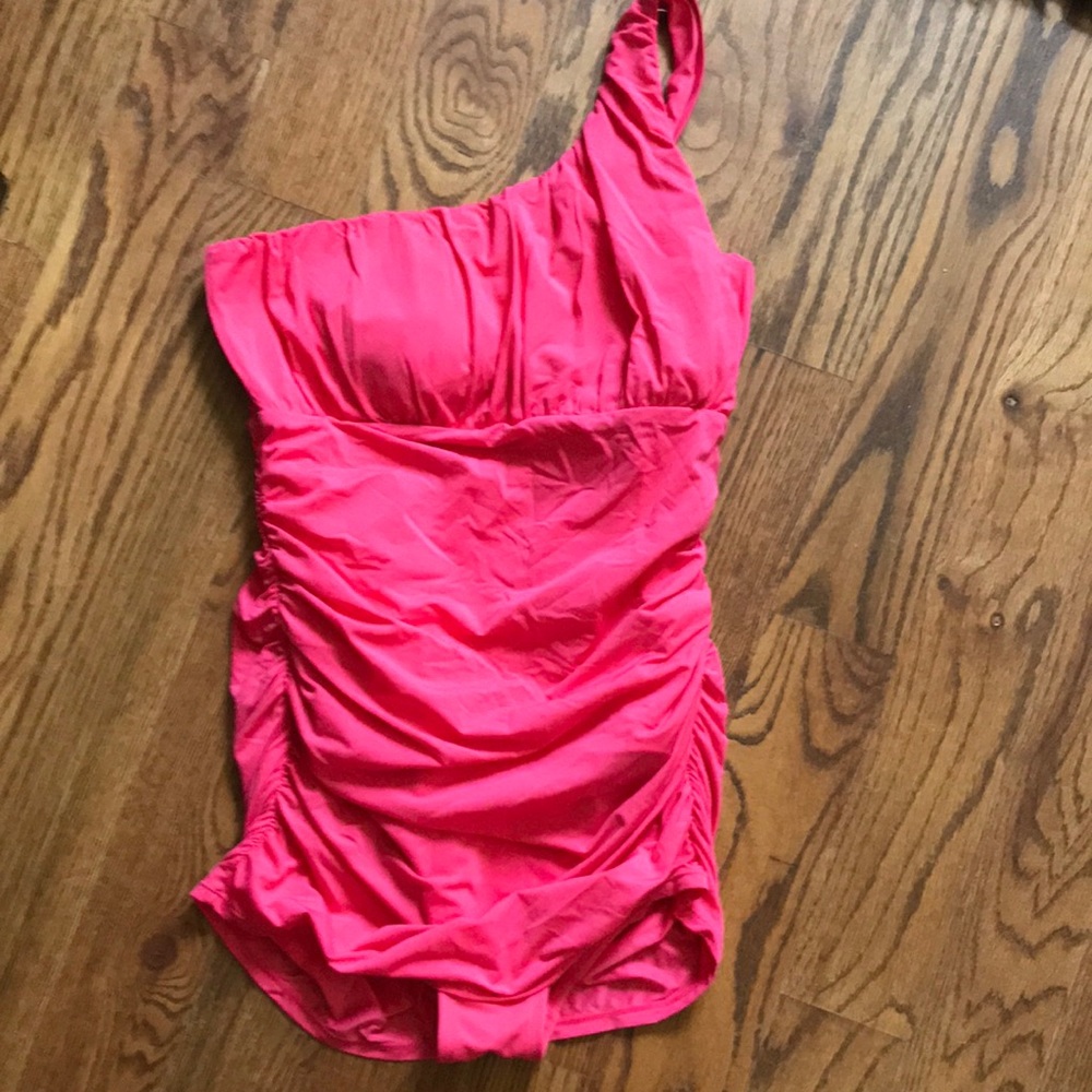Jantzen One-Shoulder Ruched One-Piece Swimsuit in Hot Pink